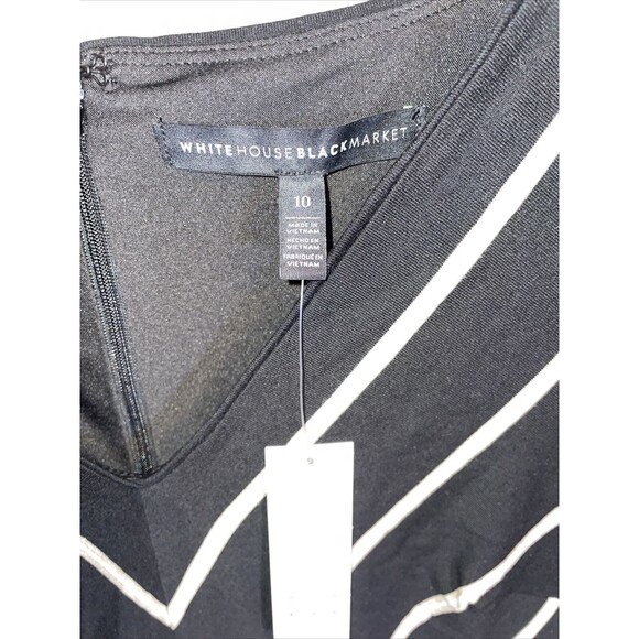 White House Black Market V Neck Dress Women’s Size 10 Black Striped Zip Back NWT - Picture 2 of 12